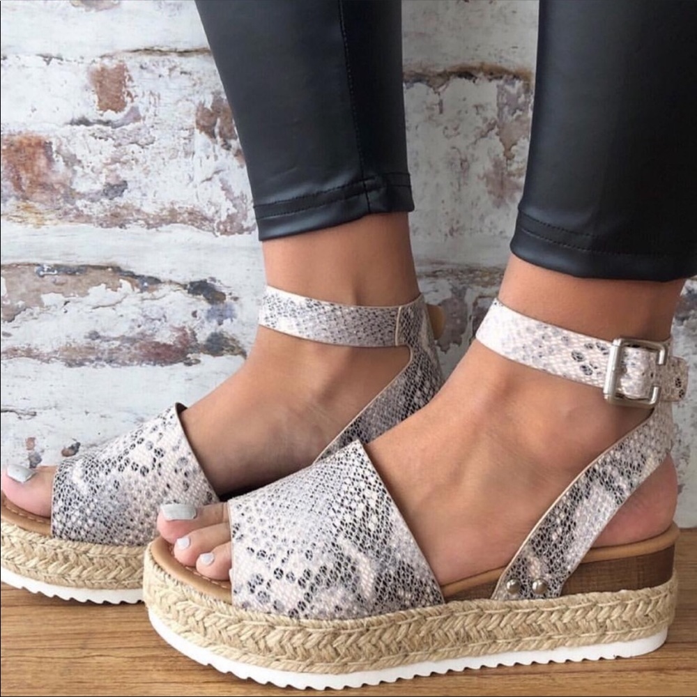 New Snake peep toe ankle strap Espadrille Sandals - Picture 4 of 5